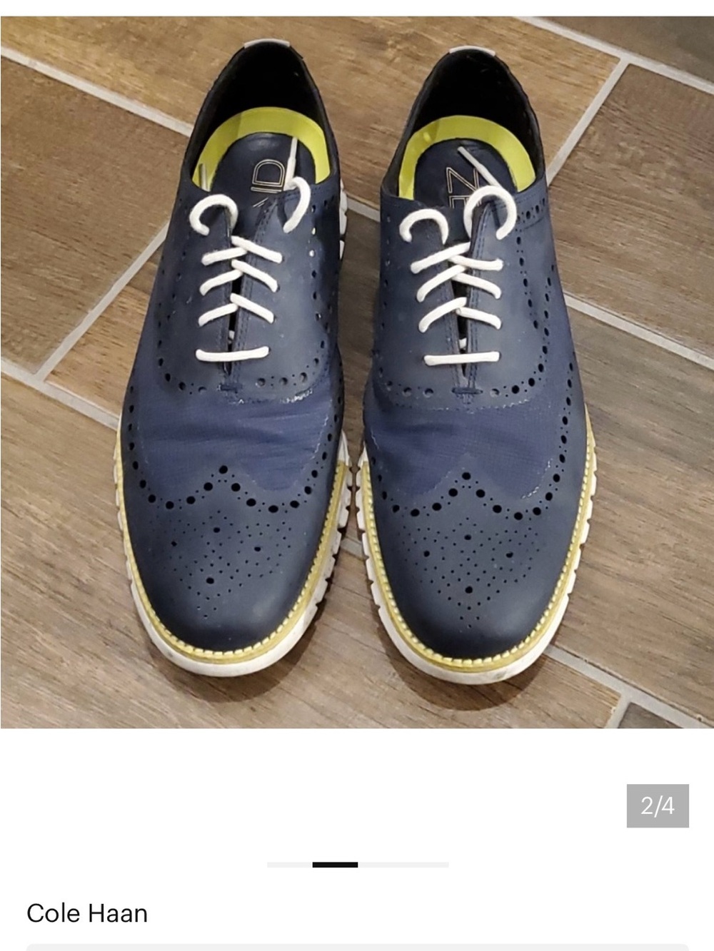 Men's Cole Haan Navy Wingtip Casual Dress Shoes with Yellow Contrast Sole